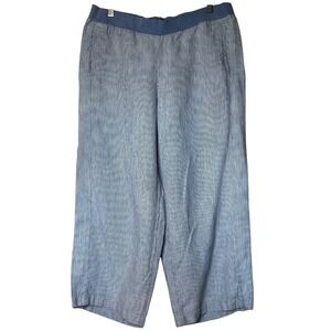 J.Jill Love Linen Pants Size L Blue White Striped Wide Leg Crop Casual Lagenlook